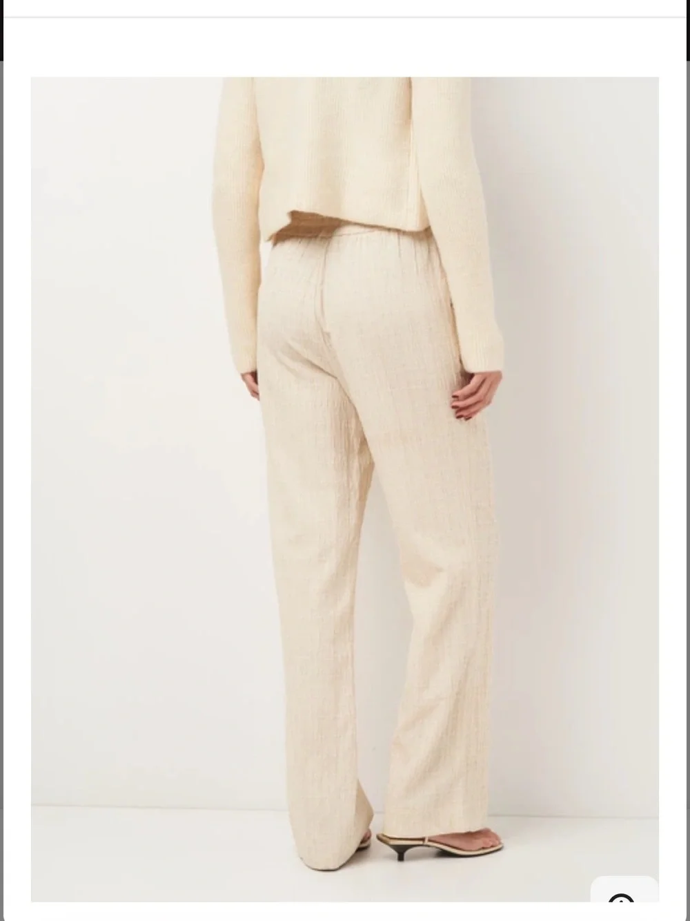 zara linen blend textured white ecru beige pants trousers high rise wide leg